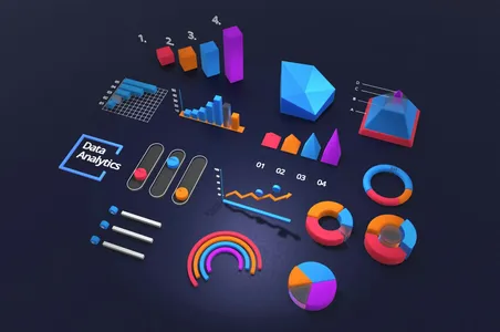 An illustration of charts and graphs on a dark background